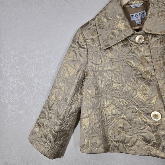 VTG Talbots Collection Cropped Jacket 10 Gold Metallic Jacquard Italian Fabric - Picture 8 of 16